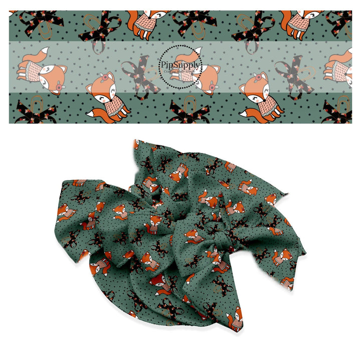 Bows, Dots, and Foxes on Teal Hair Bow Strips