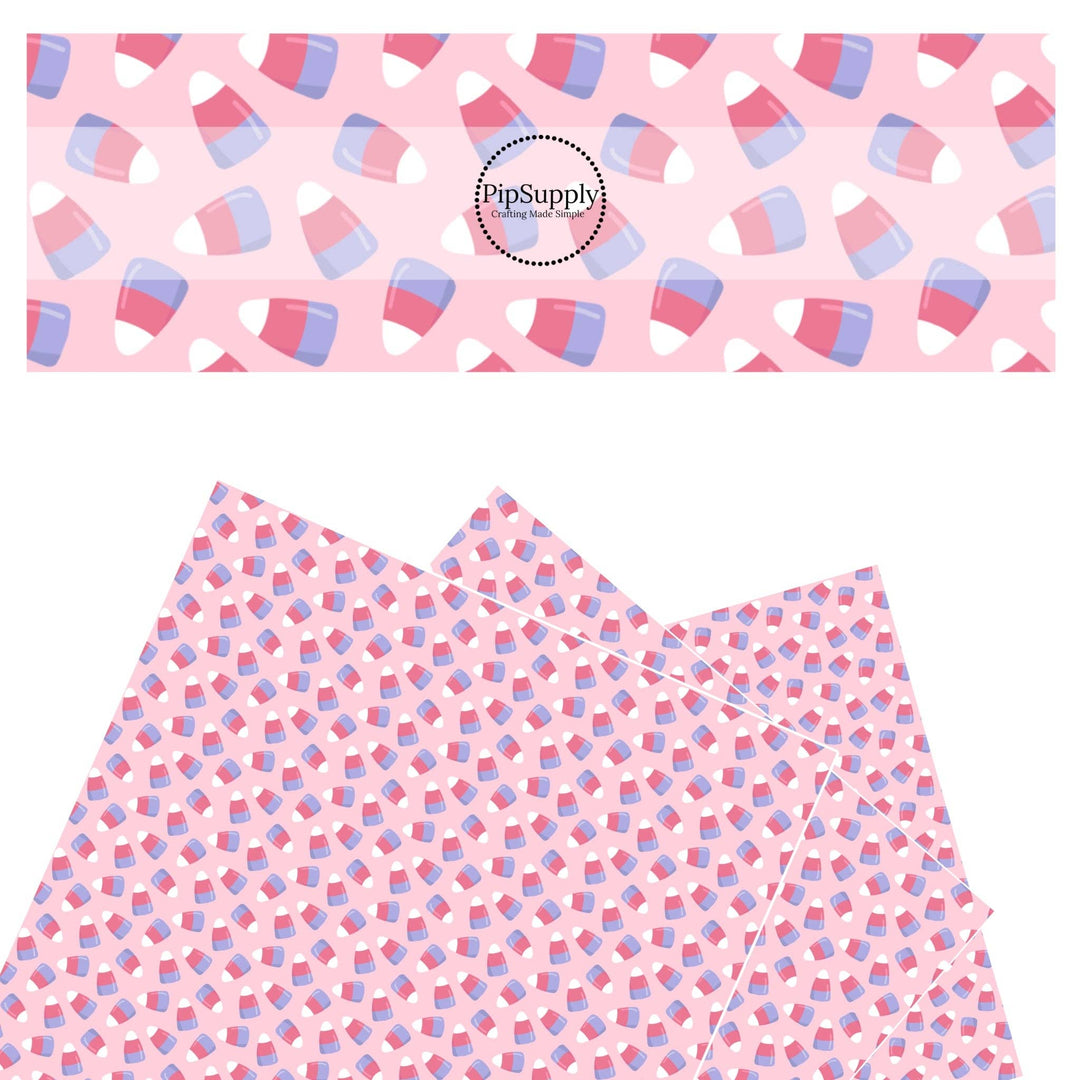 Candy Corns on Pink Faux Leather Sheets