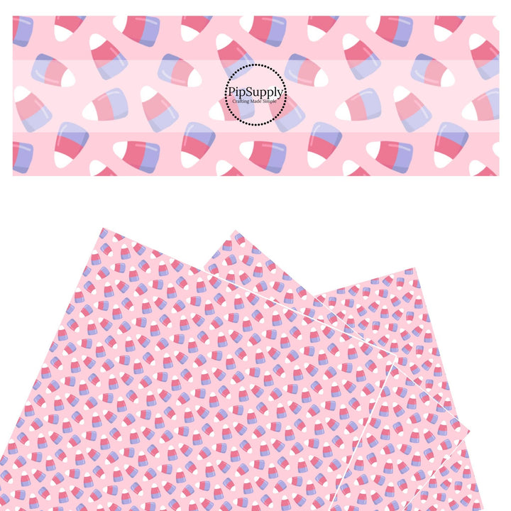 Candy Corns on Pink Faux Leather Sheets