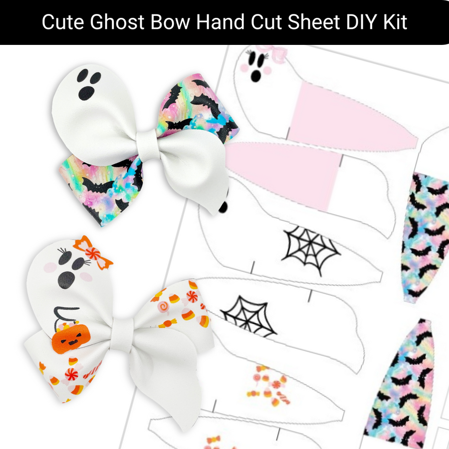 multicolor ghosts with pumpkins and bats faux leather pinwheel diy bows