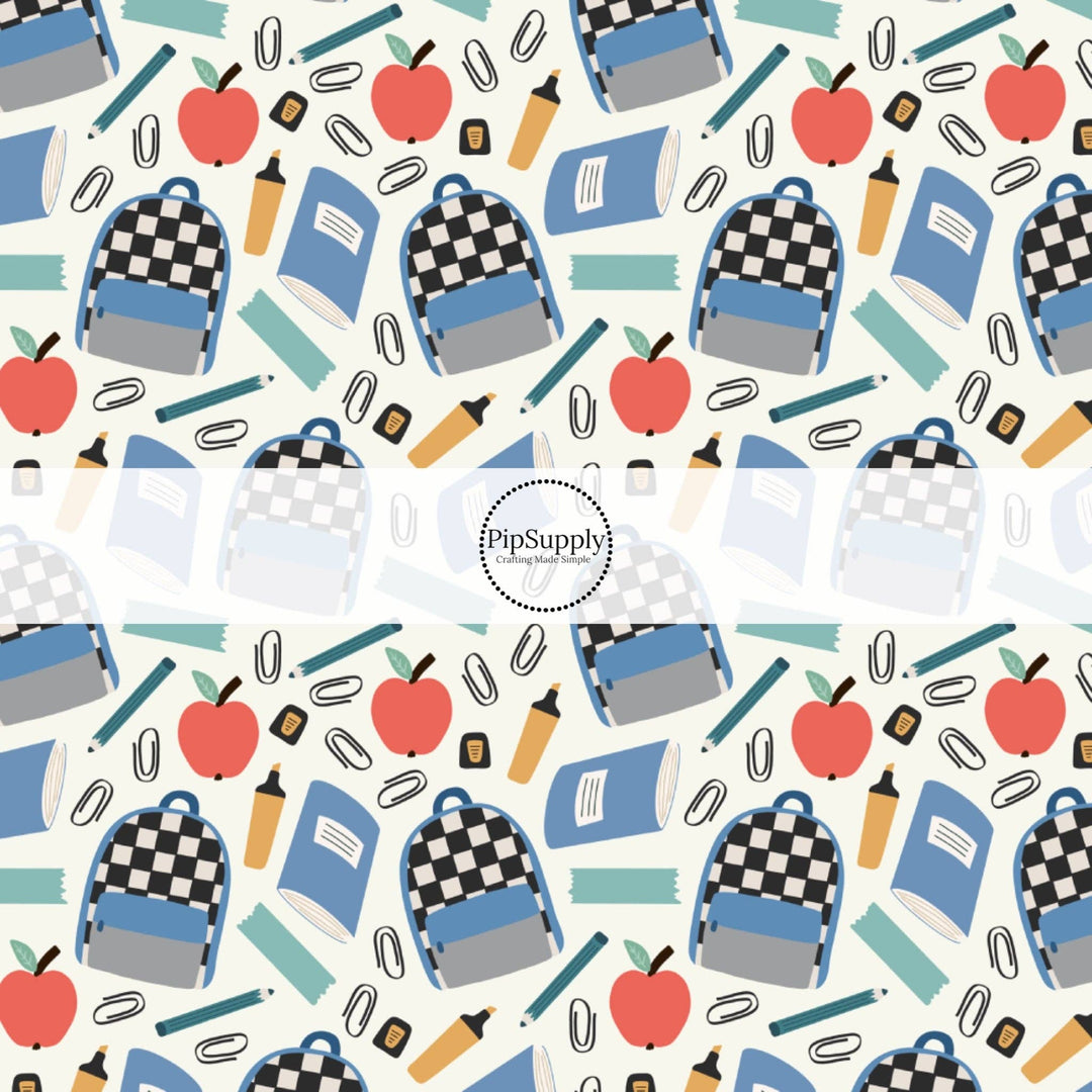 Checkered School Supplies Fabric By The Yard