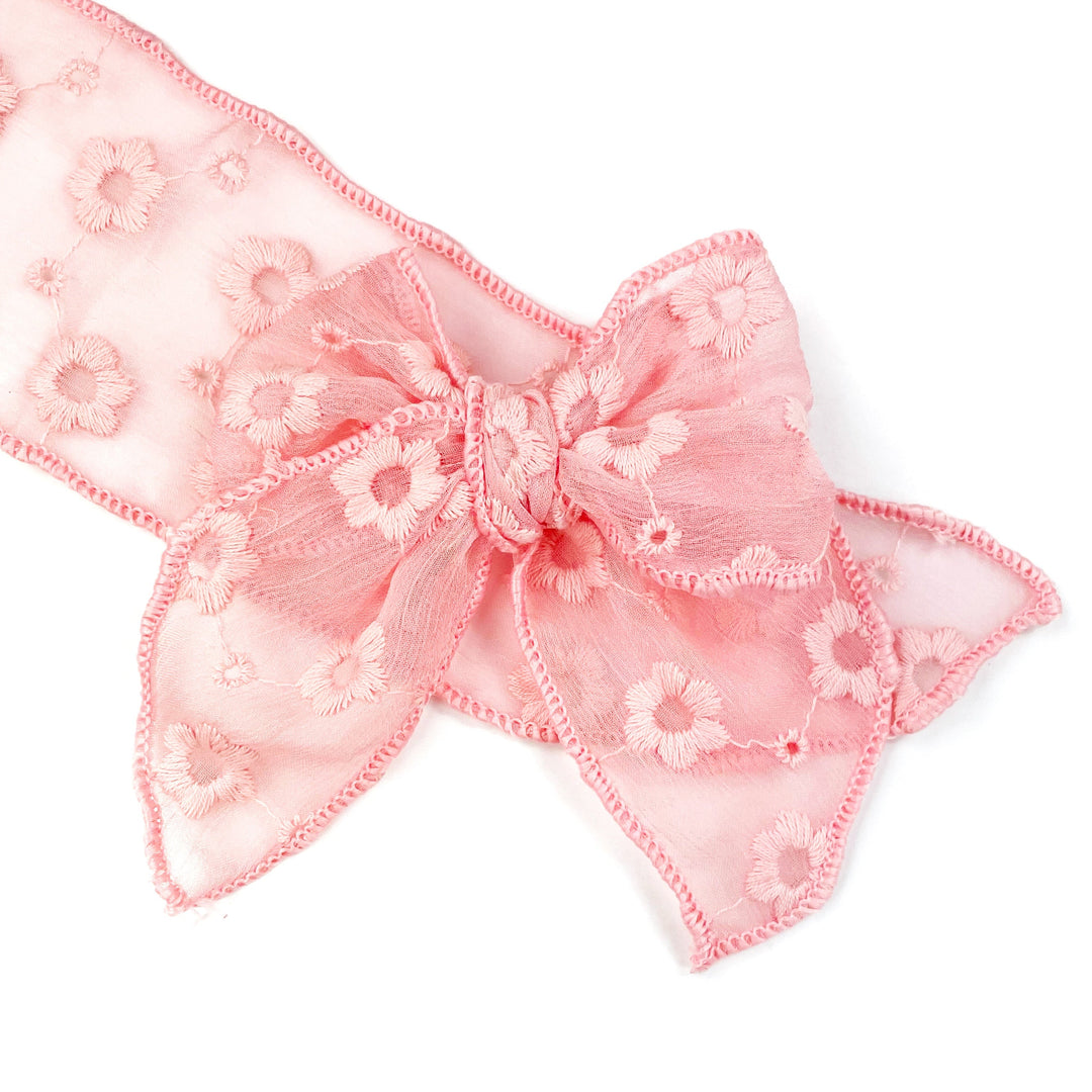 Blush Daisies Tulle JB Effortless Bow Strips - Serged Edge