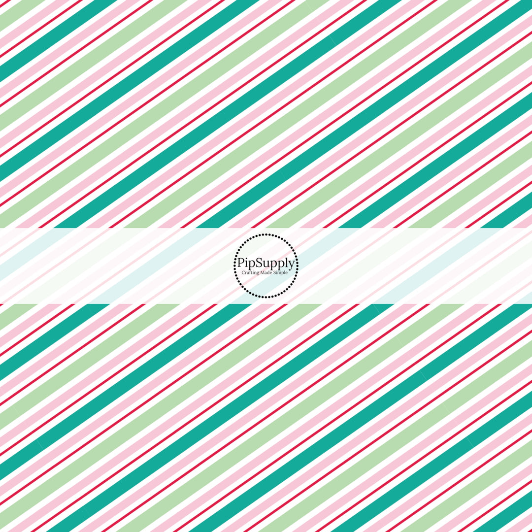 Diagonal Vintage Christmas Stripe Hair Bow Strips