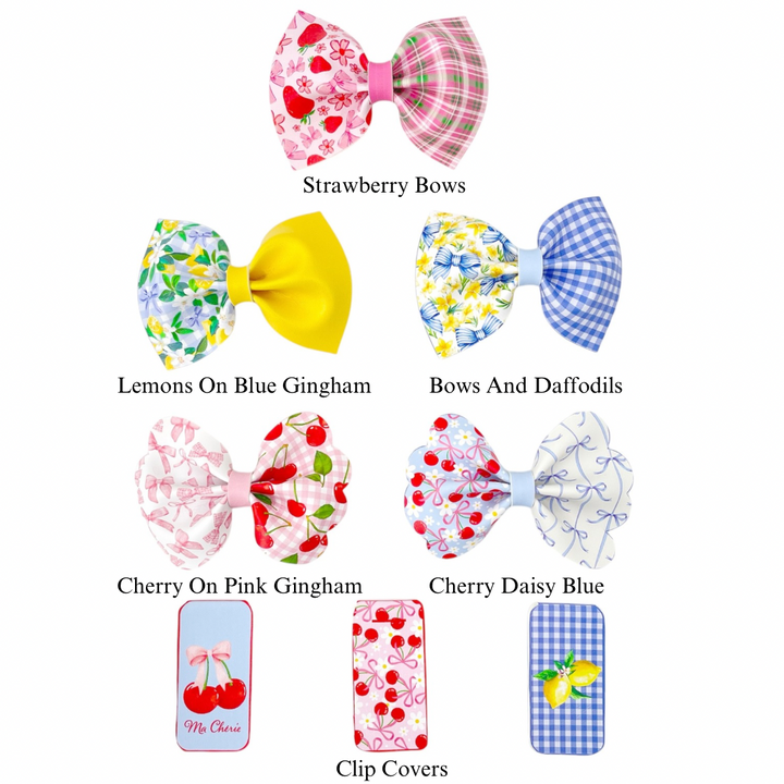 These fun spring themed faux leather bows with cherries, flowers, and bows are ready to cut and assemble for many craft projects. These patterned cutouts can be used to make a hair bow, headband, banner, photo props, scrapbook, party or classroom decorations, bulletin board trim or anything creative!