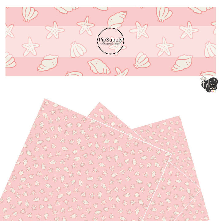 Baby Pink Mermaid Shells Faux Leather Sheets