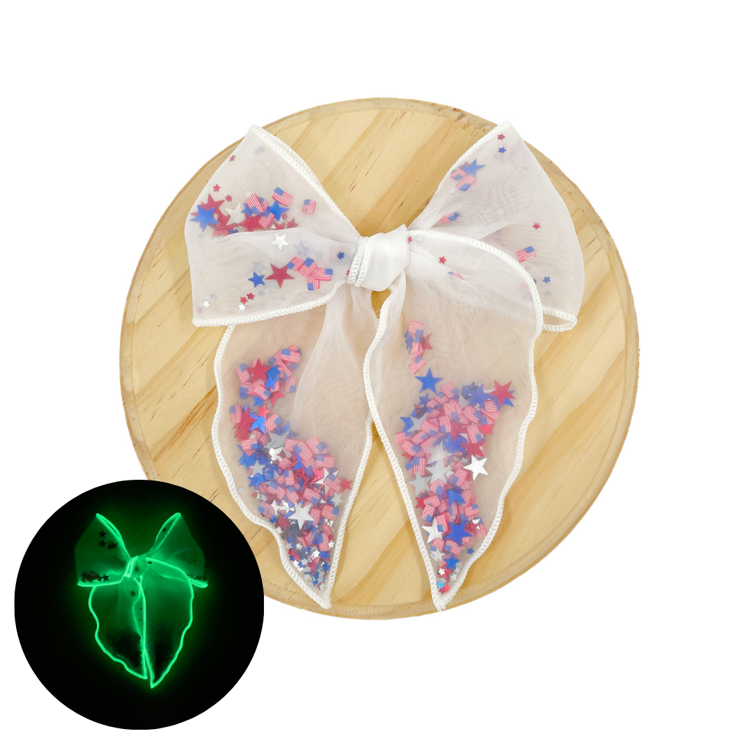 Pre-Filled Glow in the Dark July Sheer Shaker JB Effortless Bow Strips - Serged Edge