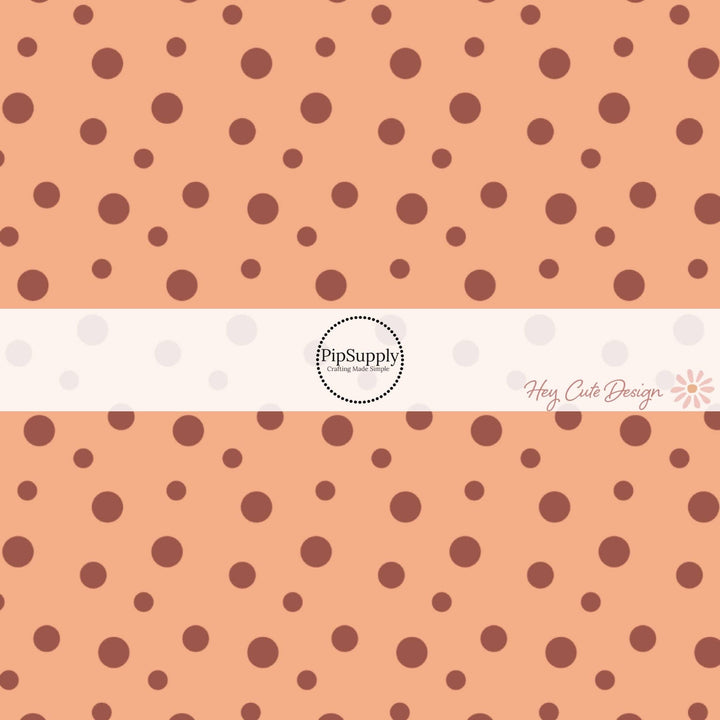 Brown Dots On Peach Hair Bow Strips