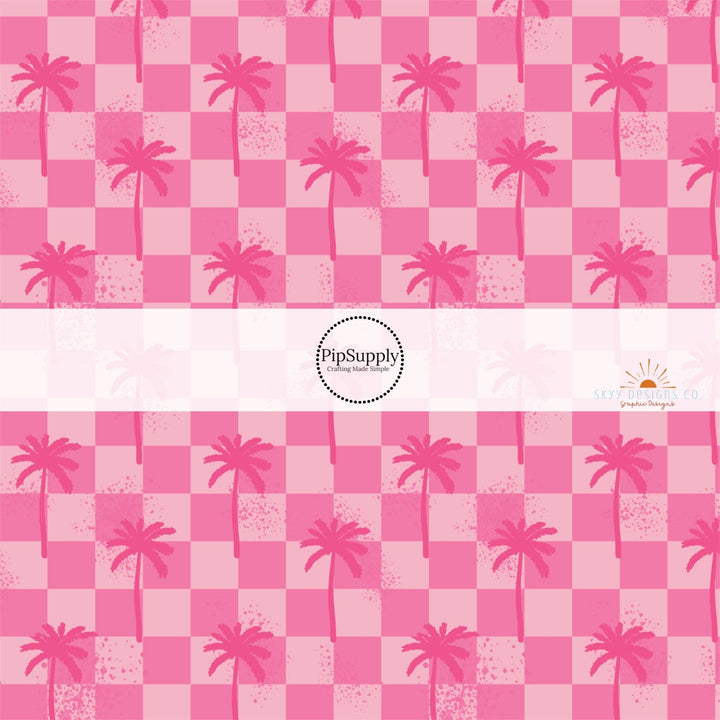 Checkered Palms Pink Hair Bow Strips