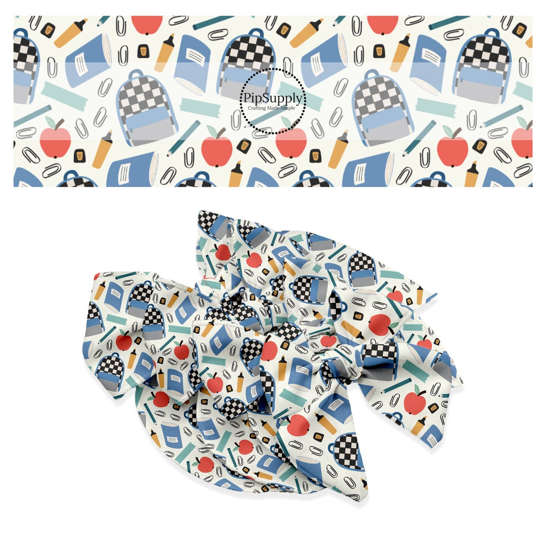 Checkered School Supplies Hair Bow Strips