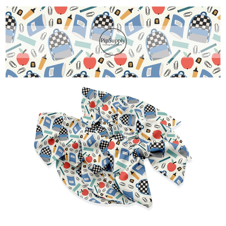 Checkered School Supplies Hair Bow Strips