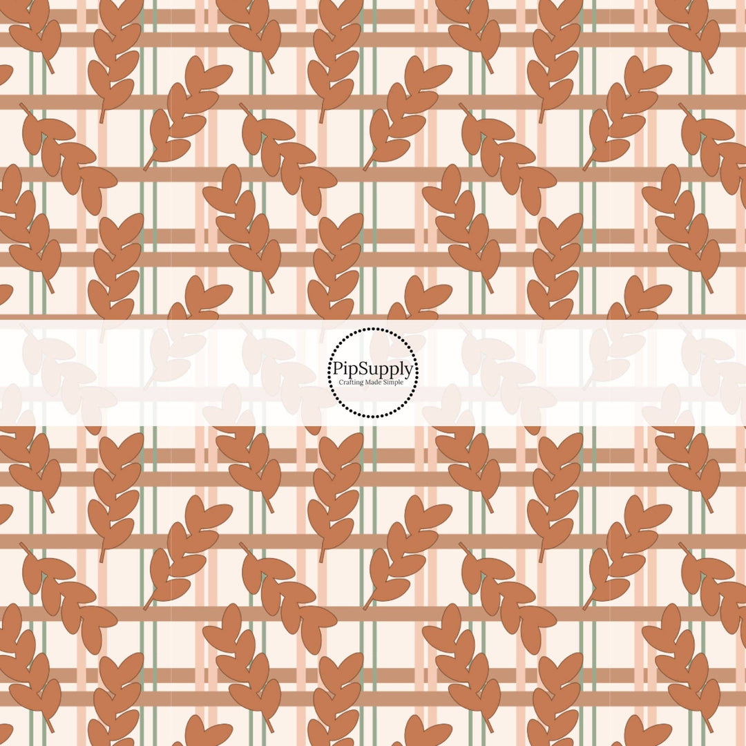 Autumn Leaves Gingham Fabric By The Yard