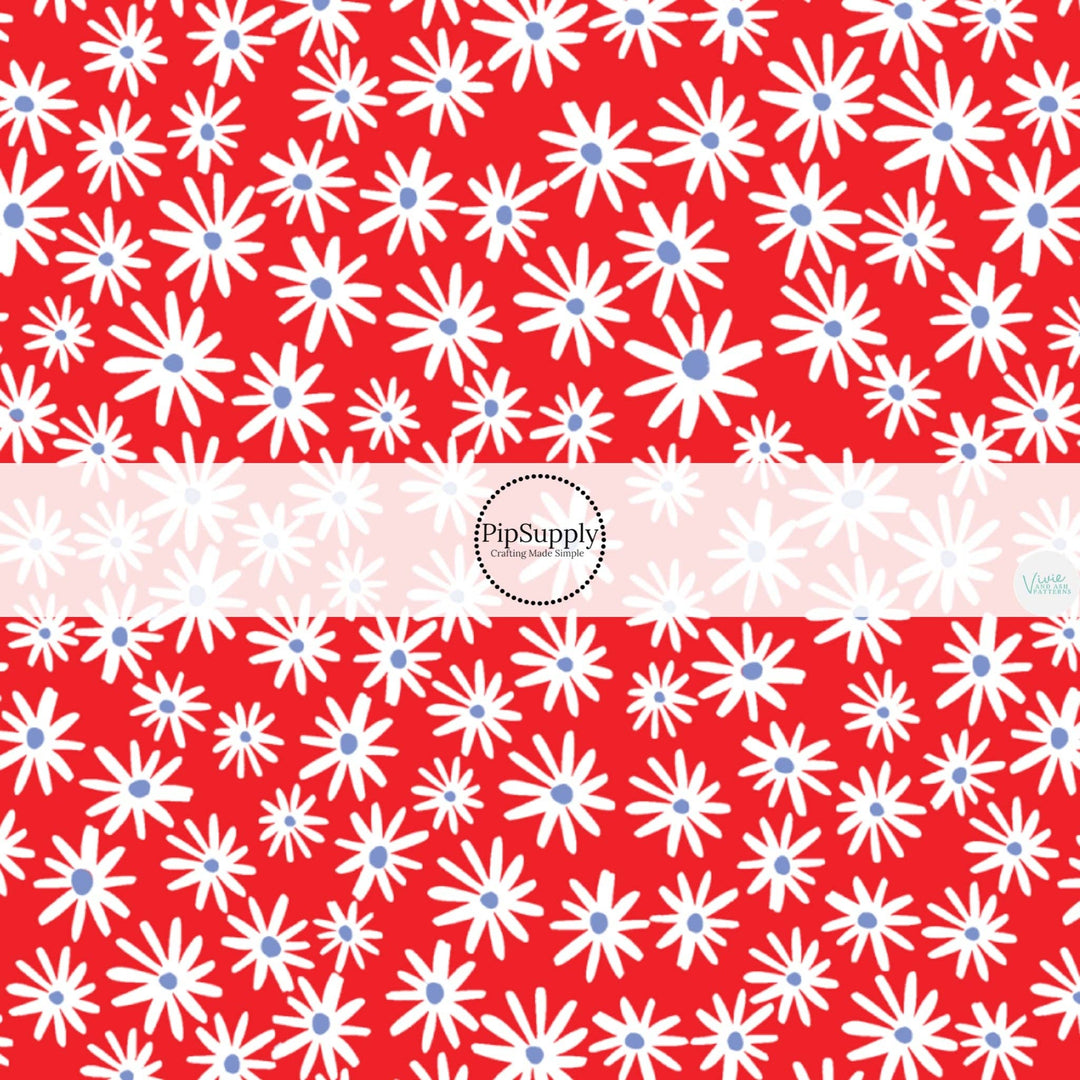 Cherry Red Daisies Hair Bow Strips