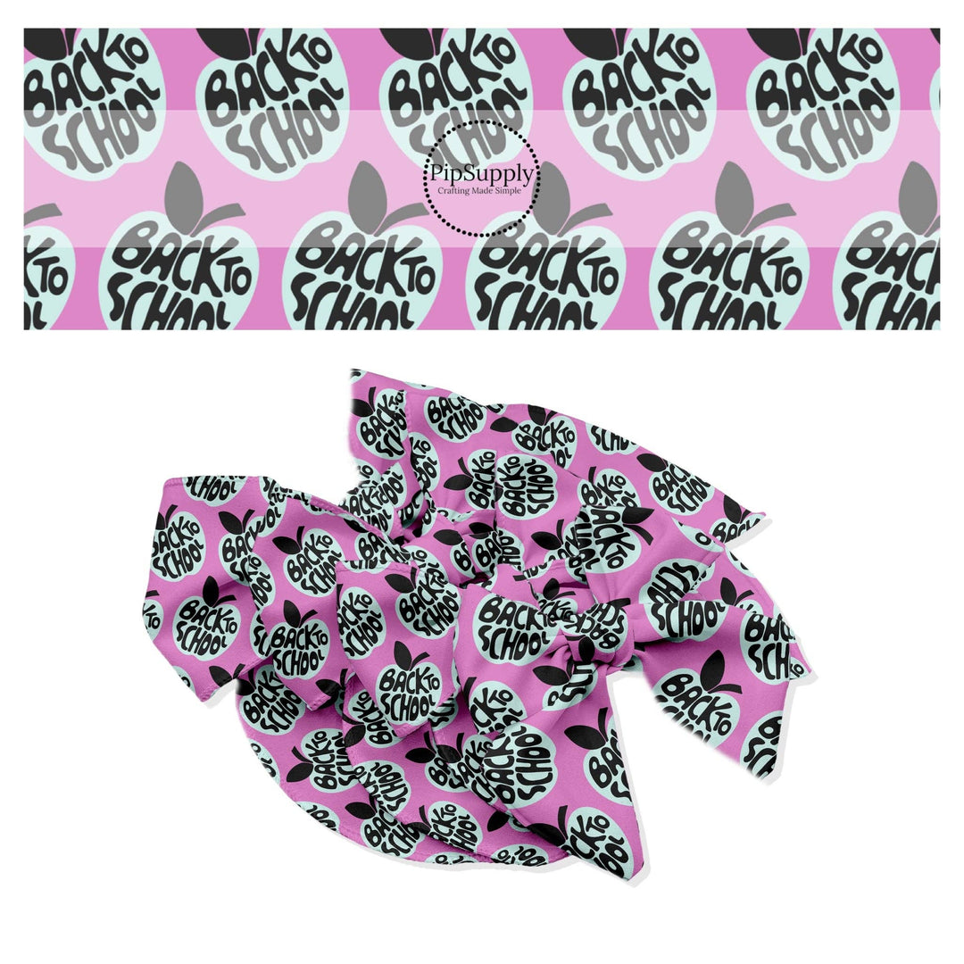 Back To School Apples on Pink Hair Bow Strips