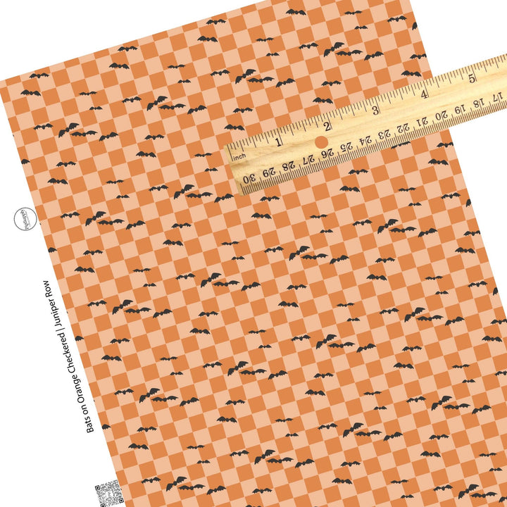 Bats on Orange Checkered Faux Leather Sheets