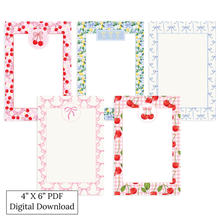 Fruit, Gingham & Bows - Bow Card Digital Download - PDF