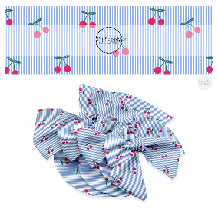 Cherry Pinstripe Hair Bow Strips