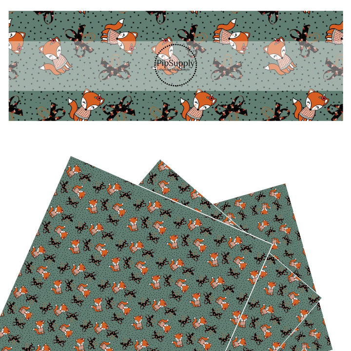 Bows, Dots, and Foxes on Teal Faux Leather Sheets