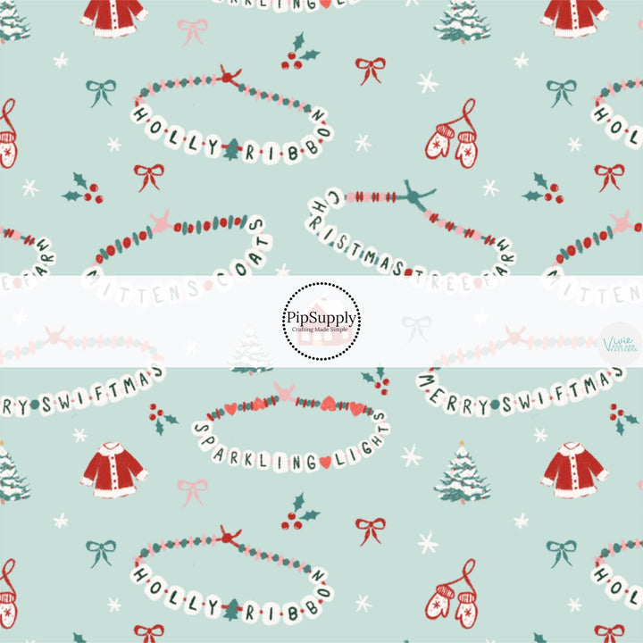 Christmas Friendship Bracelets Mint Fabric By The Yard