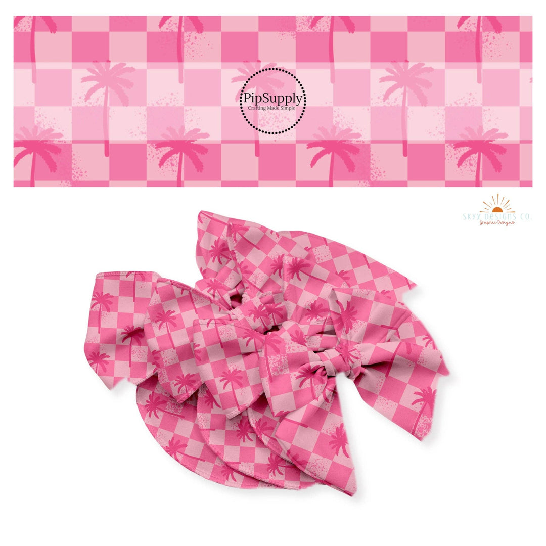 Checkered Palms Pink Hair Bow Strips