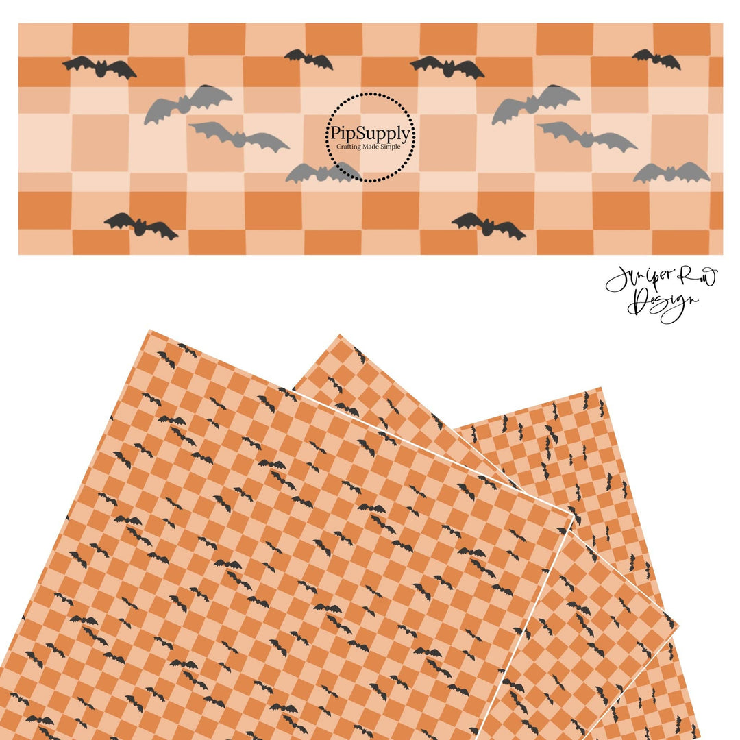 Bats on Orange Checkered Faux Leather Sheets
