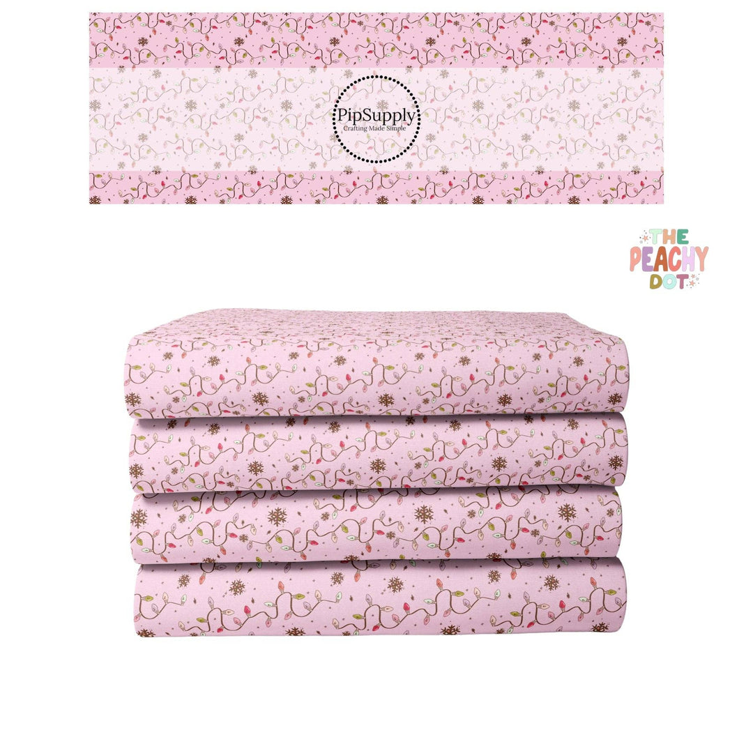 Christmas Fabric By The Yard | Retro Lights Pink | Frosted Forest Lights