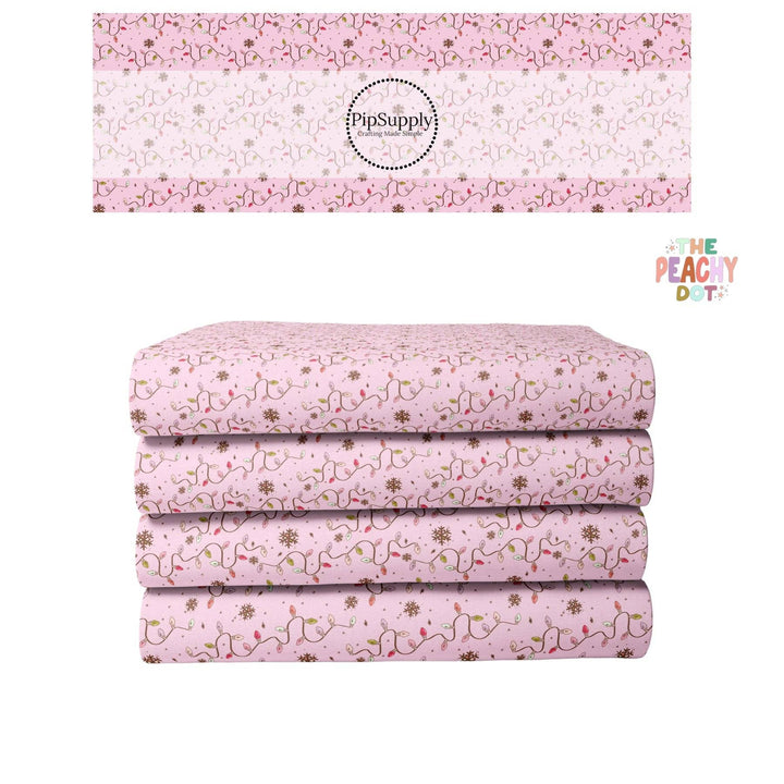 Christmas Fabric By The Yard | Retro Lights Pink | Frosted Forest Lights