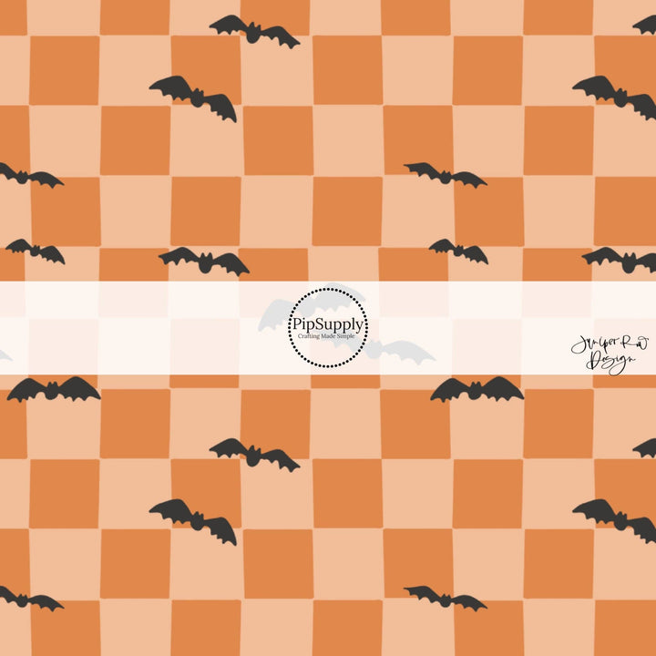 Bats on Orange Checkered Fabric By The Yard