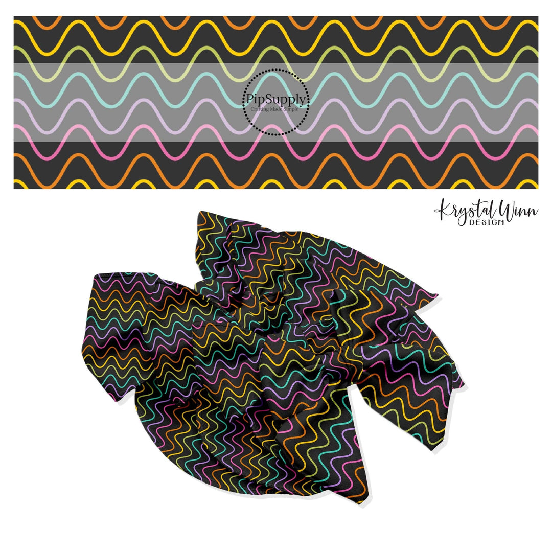 Black Rainbow Waves Hair Bow Strips