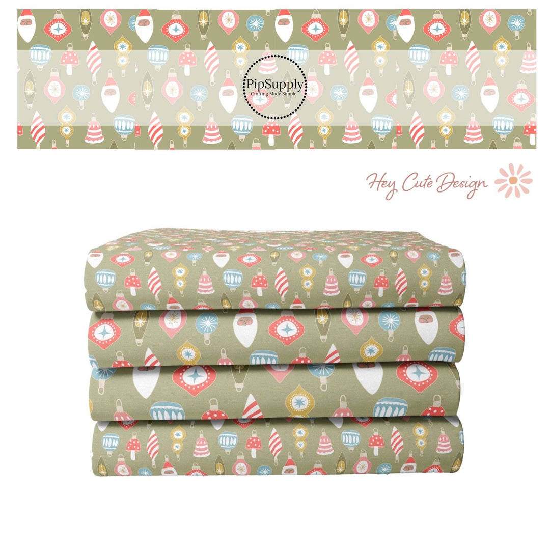 Christmas Fabric By The Yard | Ornaments on Olive | Olive Christmas