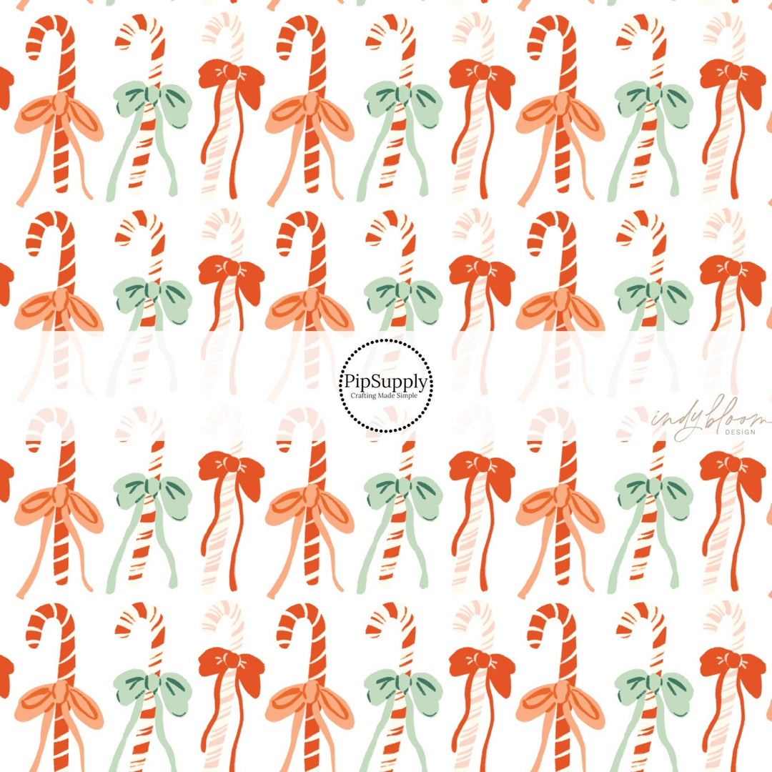 Candy Canes and Bows Fabric By The Yard