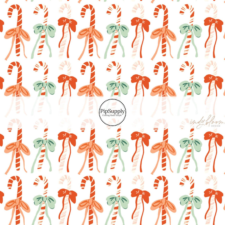 Candy Canes and Bows Fabric By The Yard