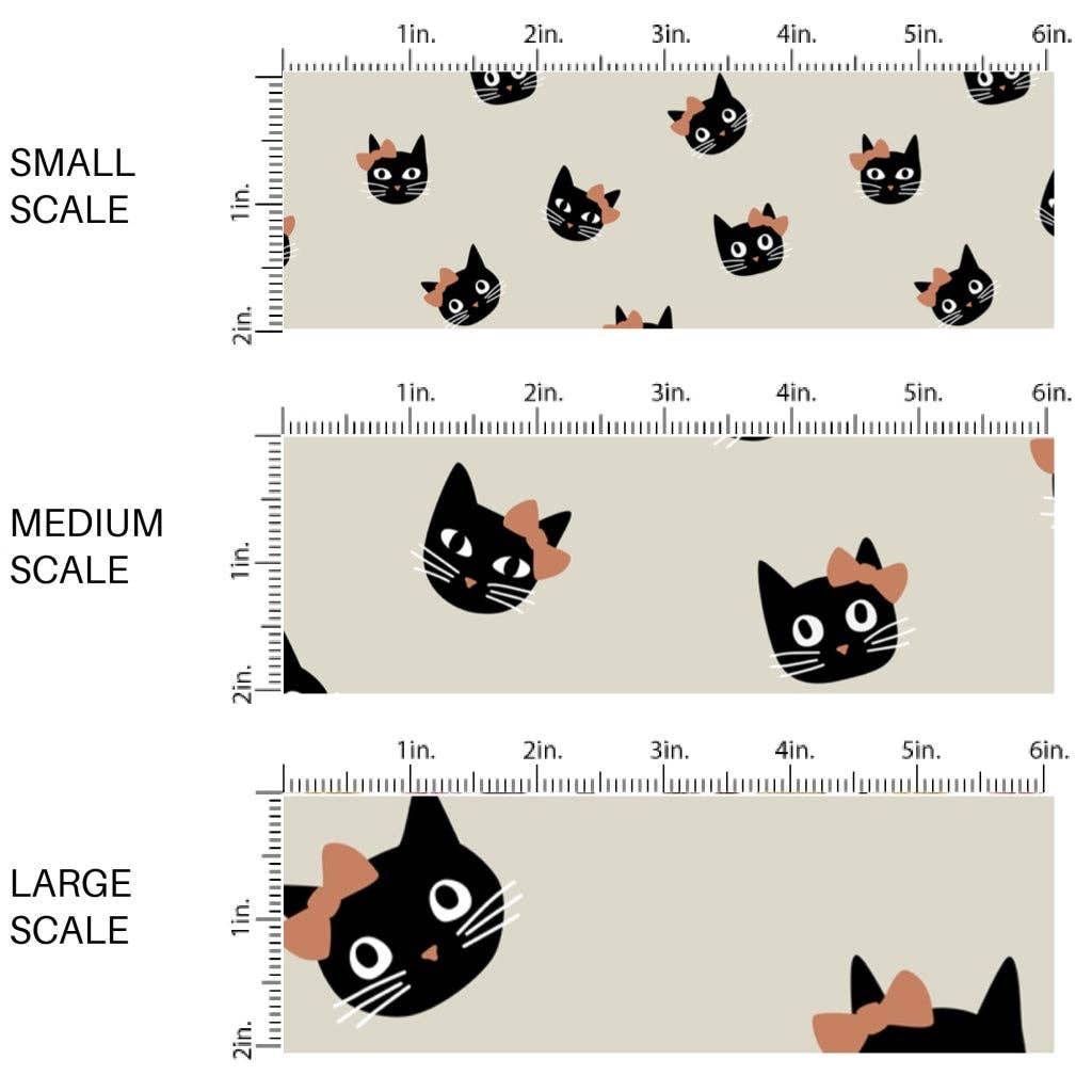 Bow Cats on Taupe Fabric By The Yard