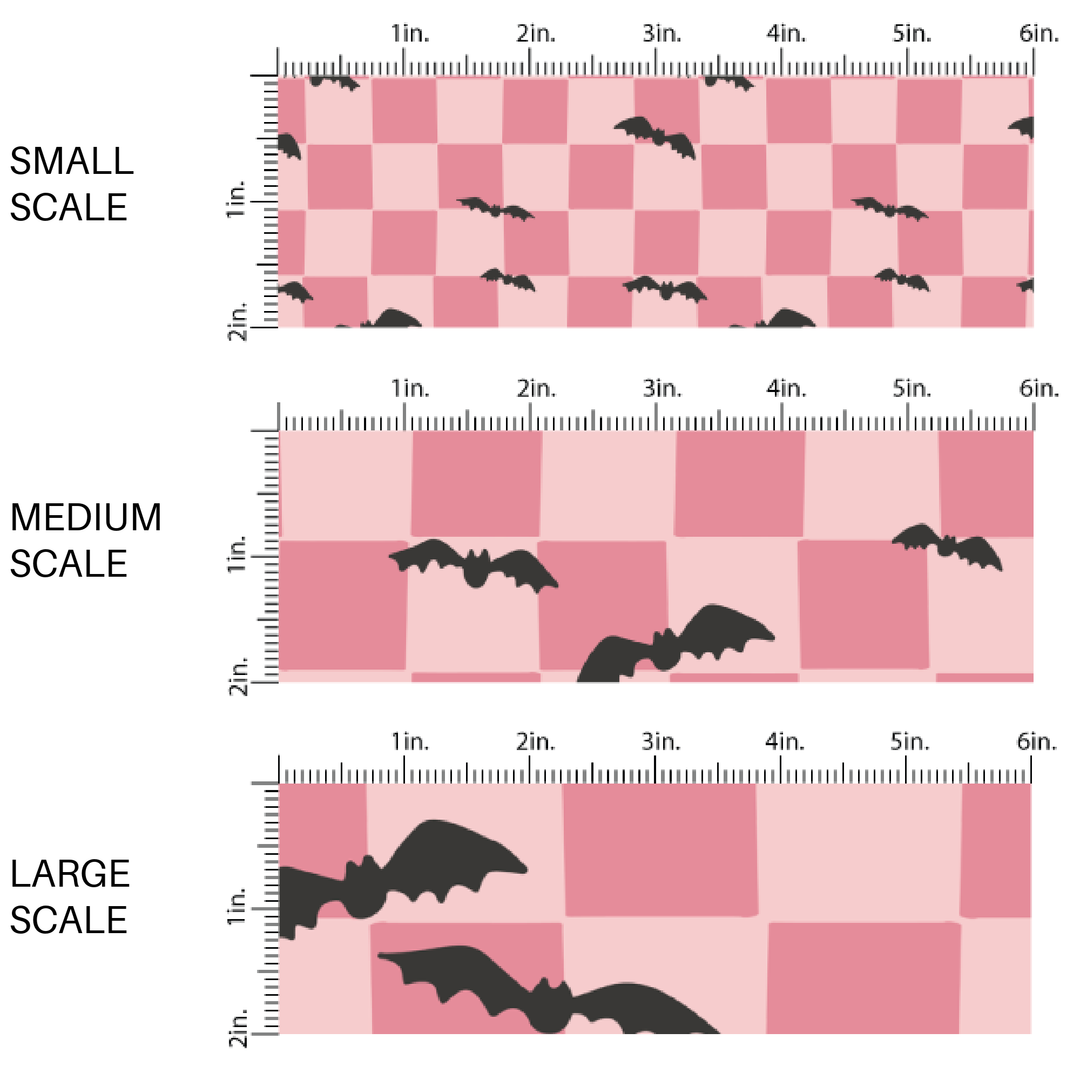 Bats on Pink Checkered Fabric By The Yard
