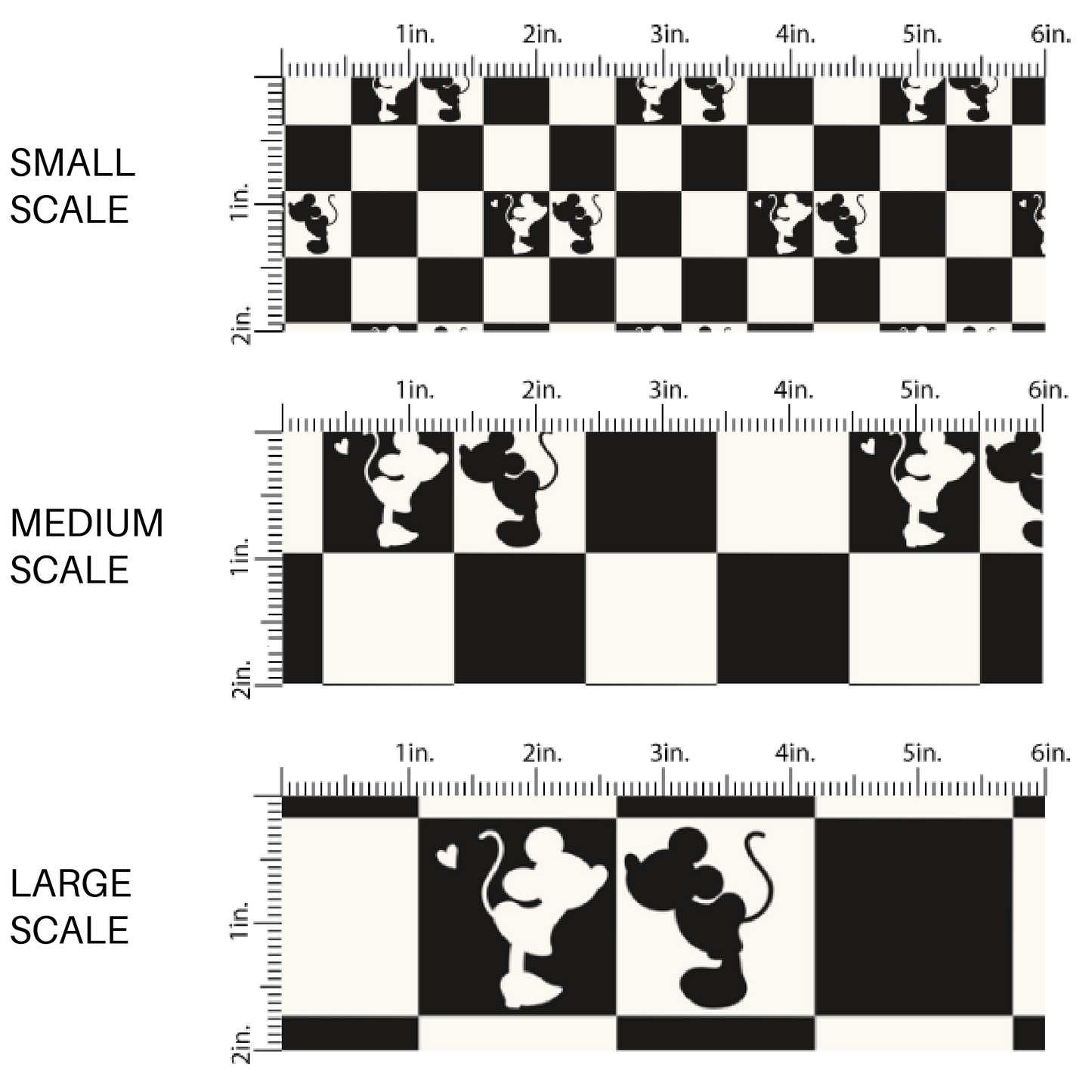 Mouse Kisses on Black and White Checker Print Fabric by the Yard scaled image guide.
