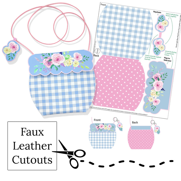 Blue Plaid Floral Faux Leather Purse Template & DIY Kit