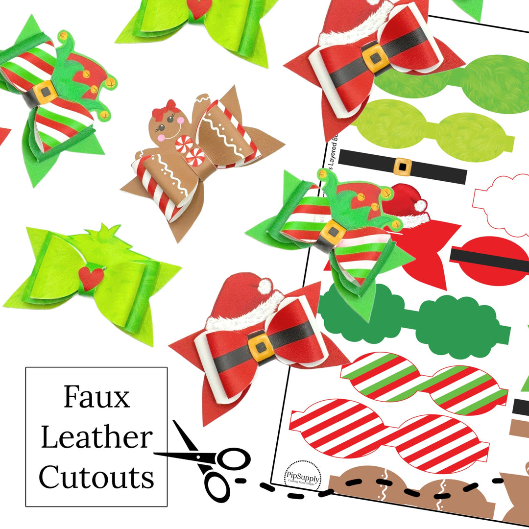 Christmas Characters Layered Faux Leather DIY Hair Bow