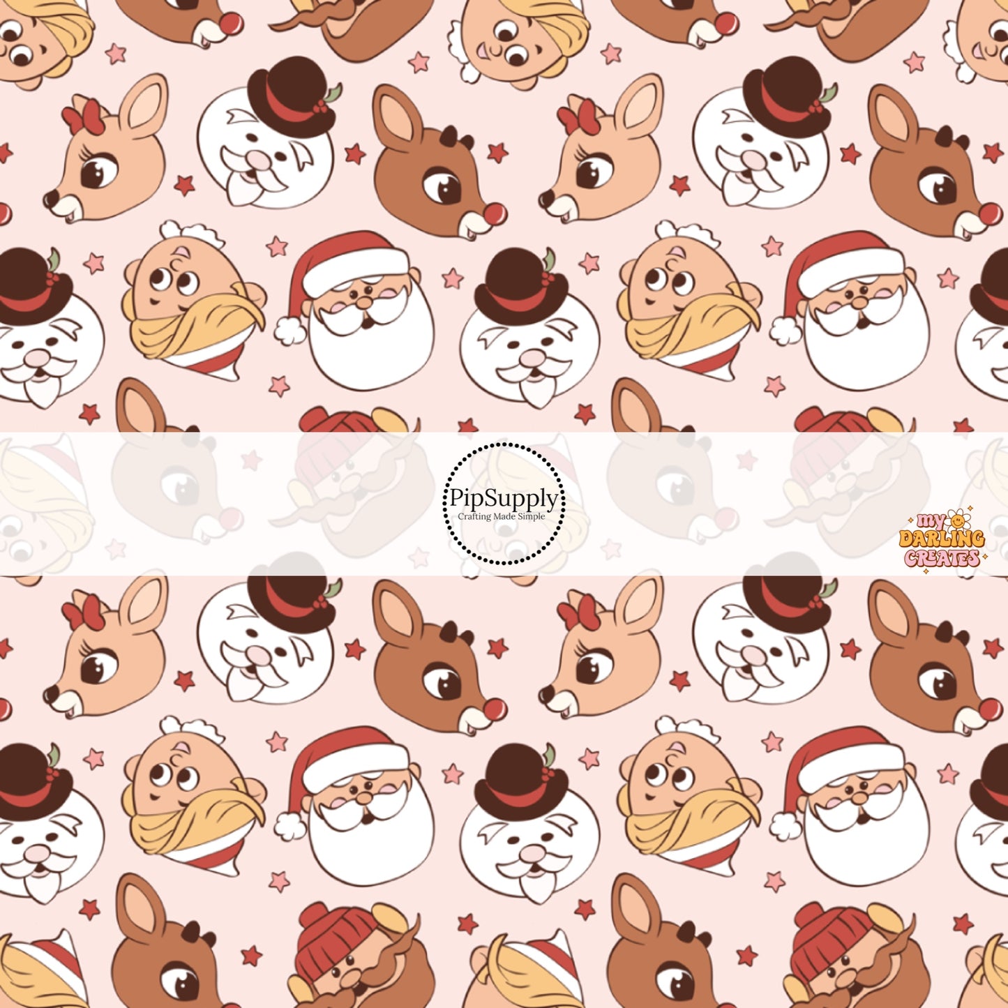 Christmas movie characters on pink hair bow strips