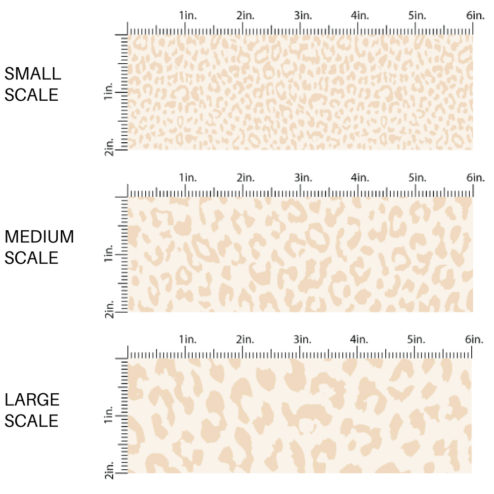 This scale chart of small scale, medium scale, and large scale of this classic leopard pattern themed fabric by the yard features cream colored leopard print. This fun Valentine's Day themed fabric can be used for all your sewing and crafting needs!