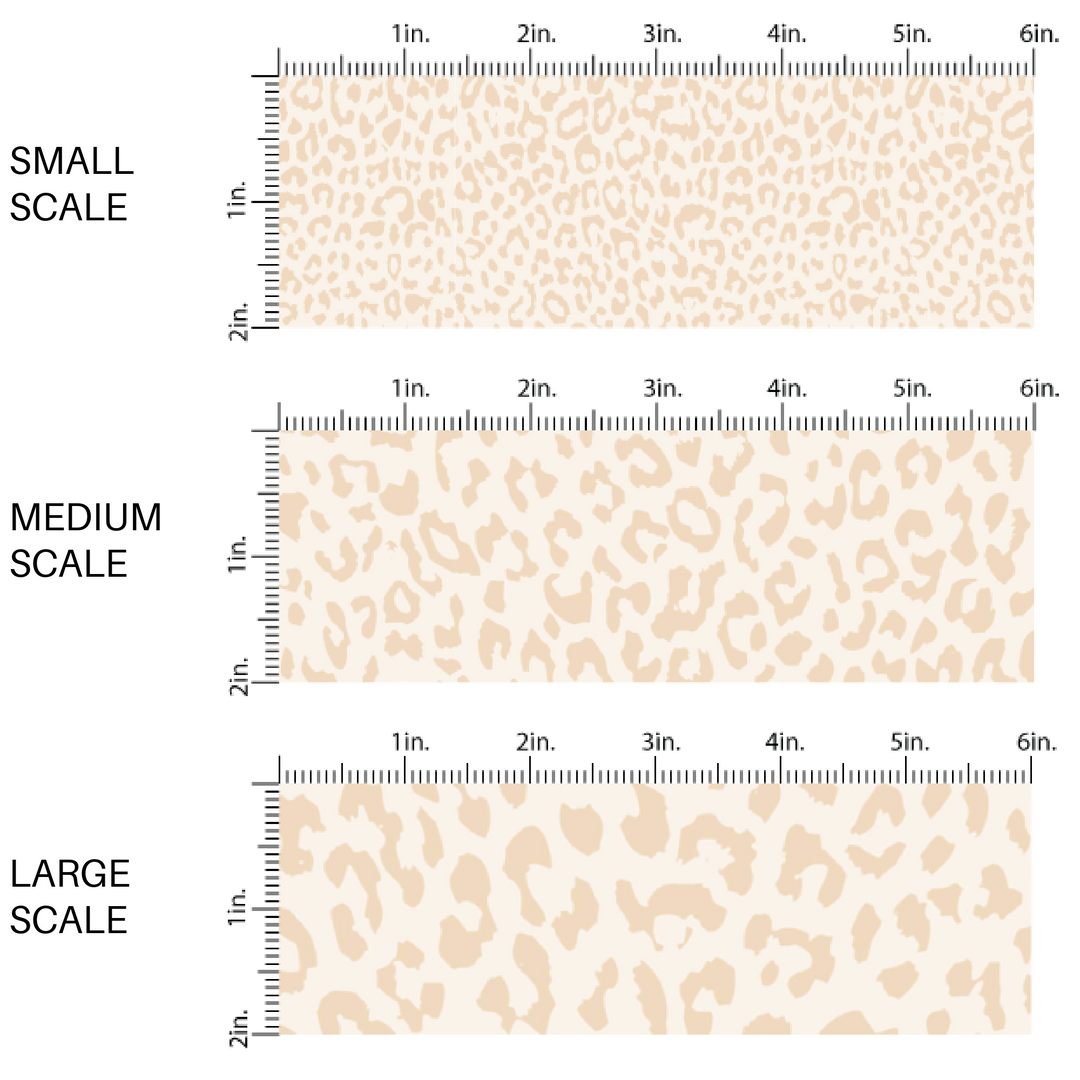 This scale chart of small scale, medium scale, and large scale of this classic leopard pattern themed fabric by the yard features cream colored leopard print. This fun Valentine's Day themed fabric can be used for all your sewing and crafting needs!