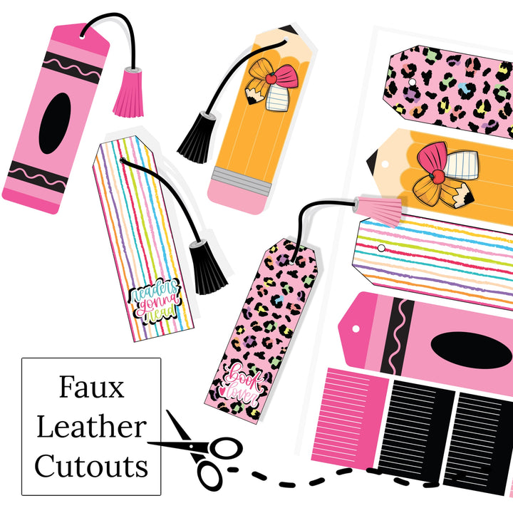 Teachers appreciation school bookmark set of 4 with faux leather tassels.