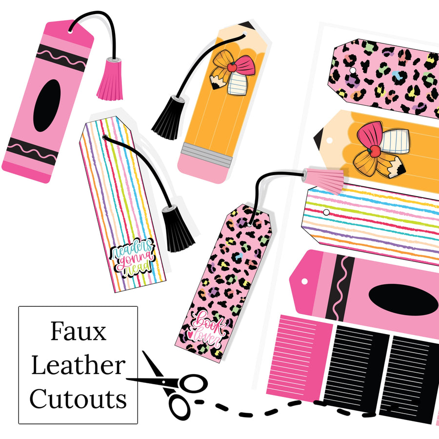Teachers appreciation school bookmark set of 4 with faux leather tassels.