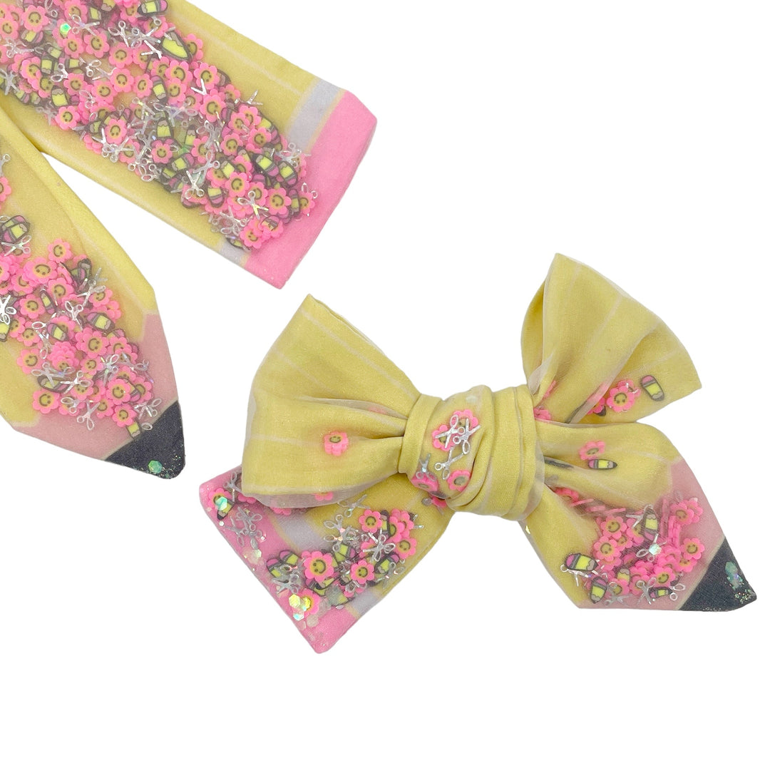 READY TO SHIP-Pre-filled Back to School Pencil Sheer Shaker JB Effortless Bow Strips - Closed Edge