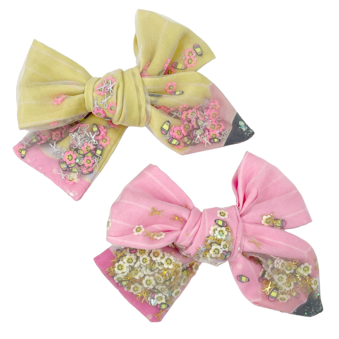 READY TO SHIP-Pre-filled Back to School Pencil Sheer Shaker JB Effortless Bow Strips - Closed Edge