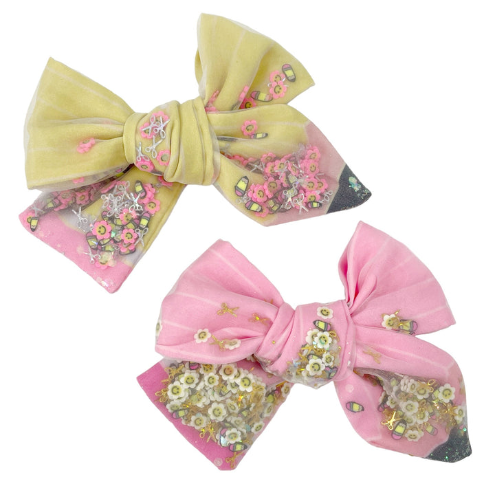 READY TO SHIP-Pre-filled Back to School Pencil Sheer Shaker JB Effortless Bow Strips - Closed Edge
