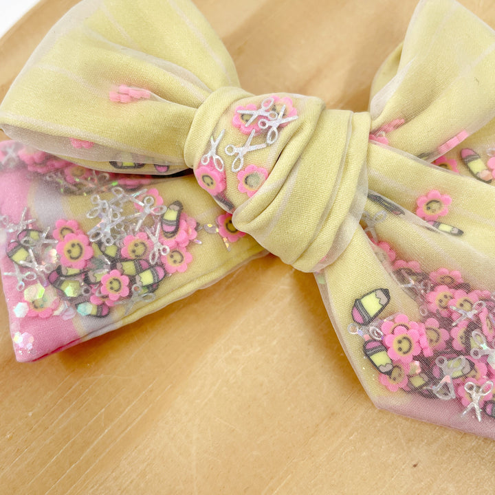READY TO SHIP-Pre-filled Back to School Pencil Sheer Shaker JB Effortless Bow Strips - Closed Edge