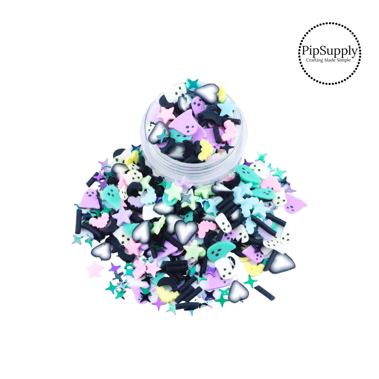Ghost, hearts, sprinkles, stars, and bats clay slice mix