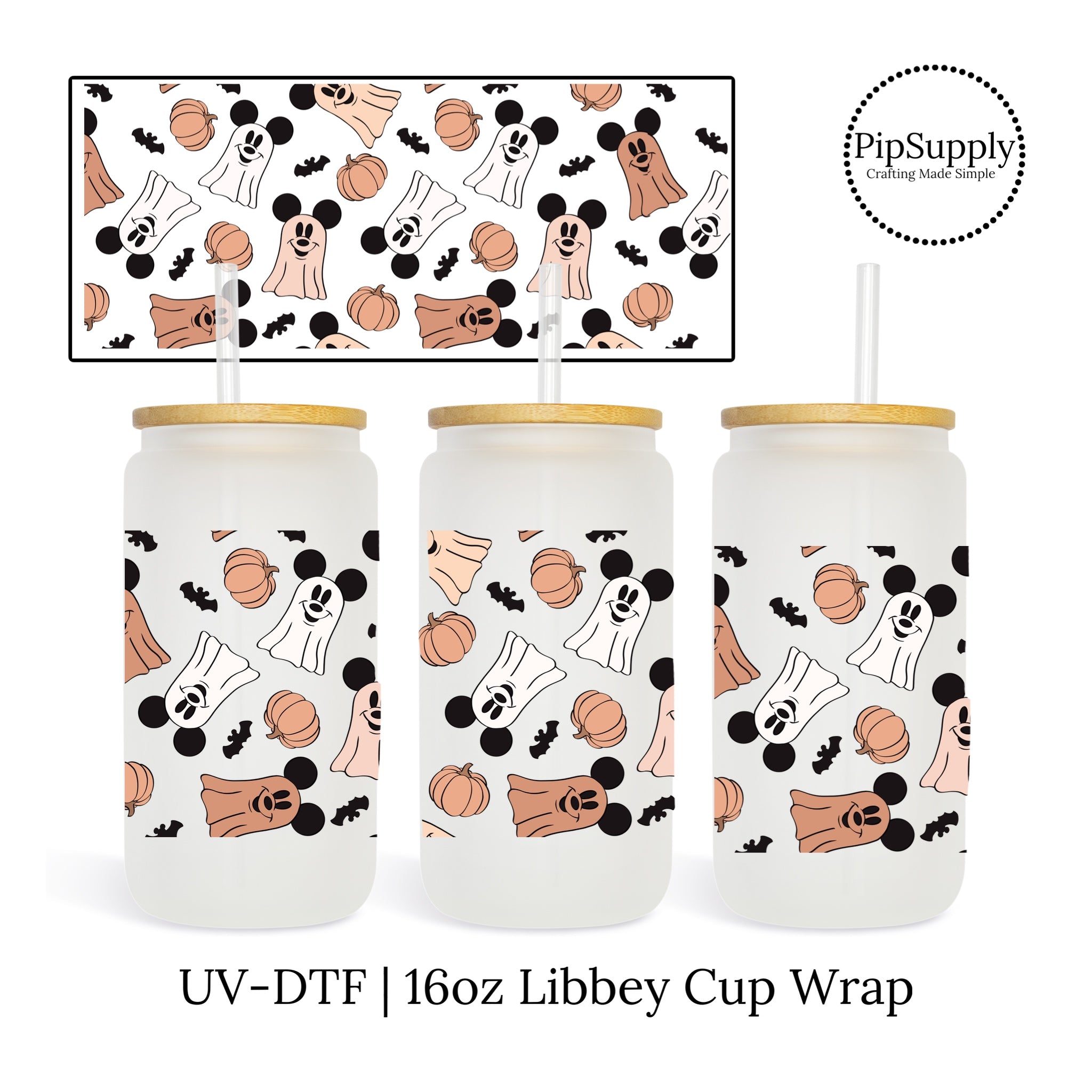 Halloween UV DTF Transfers - Ghostly Mouse and Bats Readily Transferrable  16 oz. Libby Cup Wrap - Libbey Cup Adhesive Stickers – Pip Supply
