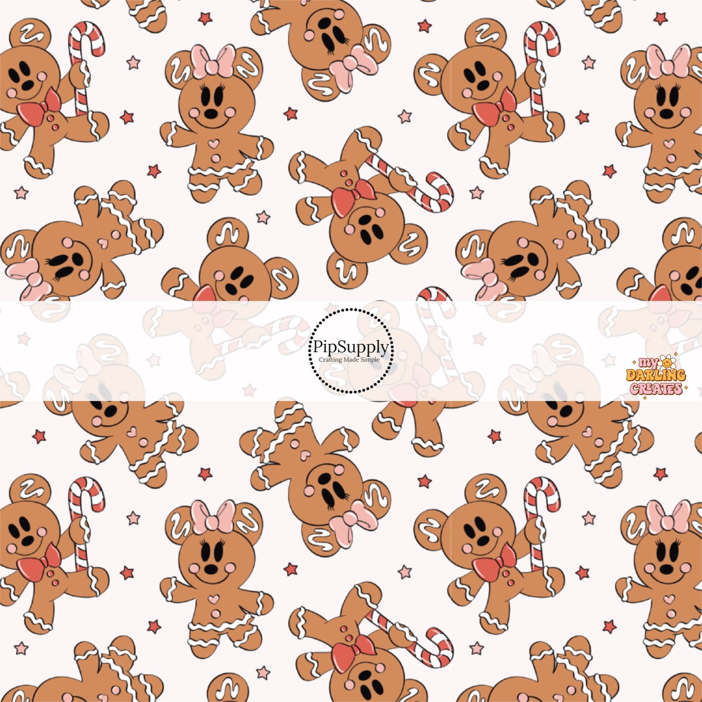 Starry gingerbread man on cream hair bow strips