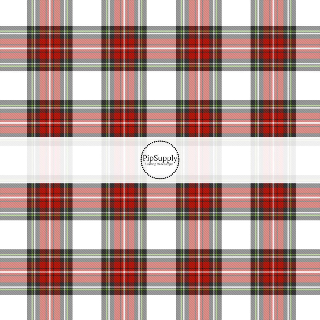 Red, white, and green plaid Christmas themed fabric by the yard.