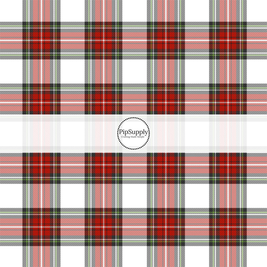 Red, white, and green plaid Christmas themed fabric by the yard.